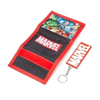 Image of Marvel Avengers Boys wallet and Keyring Set Thor, Ironman &amp; Spiderman Trifold with coin purse, card slot keychain Gifts (Avengers)