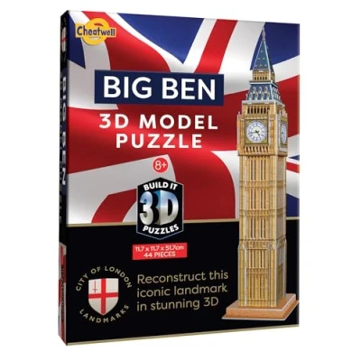 Image of Cheatwell Games BYO 3D Puzzle of Big Ben in London Puzzles for Kids Adults Large Jigsaw Model Kit to Build Gifts Children and Adults, 44 Pieces
