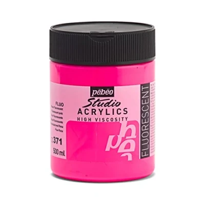 Image of Pébéo Studio Acrylics Fine Acrylic Paint Fluorescent Pink, 500 ml, (Pack of 1)