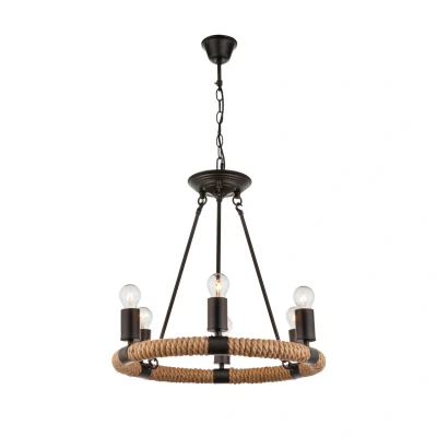 Image of Globo Ulleu round LED pendant lamp, hemp rope, 6 bulb