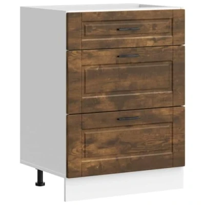 Image of vidaXL Kitchen Base Cabinet Porto Range Smoked Oak Engineered Wood 86x46x81.5cm Modern Storage Solution Adjustable Feet