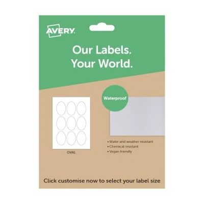 Image of Avery Oval Waterproof/Heavy Duty Labels, A4 Sheet of Custom Stickers, Personalised Sticky Labels for Printing, Heavy White Product Candle