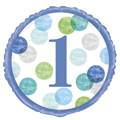 Image of Vibrant Blue Dots 1st Birthday Round Foil Balloon (548cm) Perfect for Baby&#039;s Milestone Celebration 1 Pc