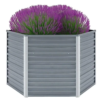 Image of vidaXL Galvanised Steel Raised Bed Large Sized Grey Outdoor Garden Planter Pot for Plants, Flowers and Vegetables, DIY friendly Assembly.