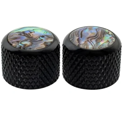 Image of Musiclily Pro Fine 24 Splines Steel Abalone Top Dome Knobs Push on Control for USA Electric Guitar or Bass 19x16.5mm, Black (Set of 2)