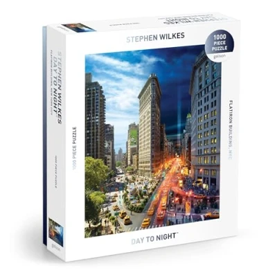 Image of Galison Flatiron 1000 Piece Stephen Wilkes Jigsaw Puzzle Featuring Beautiful Day To Night Photography Of Iconic NYC District