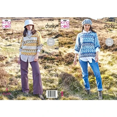 Image of King Cole 5904 Adult Chunky Sweaters Knitting Pattern Multicoloured