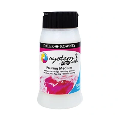 Image of Daler Rowney System3 Fluid Acrylic Pouring Medium 500ml for Paint Pour Techniques to Use on Canvas Wood and Other Primed Surfaces