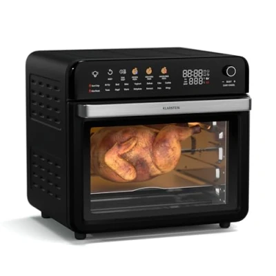 Image of Klarstein AirGlaze Digital Air Fryer 34L Large Oven, 2200W, 19 Programs, Rotisserie, 40 350C, Touch Display, Double Glazed Door, Pizza Stone &amp; Grill Racks, Black