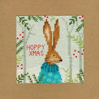 Image of Bothy Threads Cross Stitch Kit Christmas Card Xmas Hare