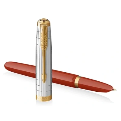 Image of Parker 51 Premium Collection Fountain Pen Rage Red with Gold Trim Fine Nib Gift Boxed