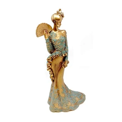 Image of Widdop Juliana Raffles Collection Ornate Bronze Green Lace Dress Lady with Fan Figurine 60486