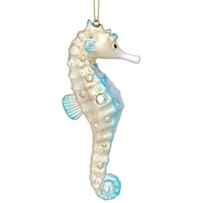 Image of Gisela Graham Blue &amp; Gold Resin Seahorse Tree Hanging Decoration