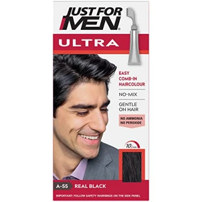 Image of Just For Men Ultra Real Black Hair Colour Dye, No Mix Comb In Applicator to Away The Greys, Ammonia &amp; Peroxide Free A55