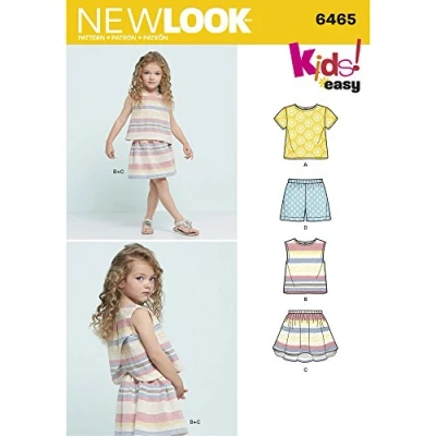 Image of New Look Sewing Pattern 6465A Child&#039;s Easy Top, Skirt and Shorts, Paper, White, 22 x 15 1 cm