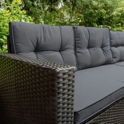 Image of Rattan Corner Dining Set &amp; Garden Storage Box Black 9 Seater L Sofa Stools Glass Table Large Cushion Furniture Chest 582L Outdoor Patio Steel Frame UV Resistant FREE Waterproof Carry Bag Rain Cover