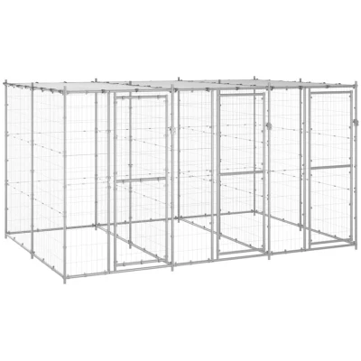 Image of vidaXL Outdoor Dog Kennel Galvanised Steel with Roof 7.26 m²