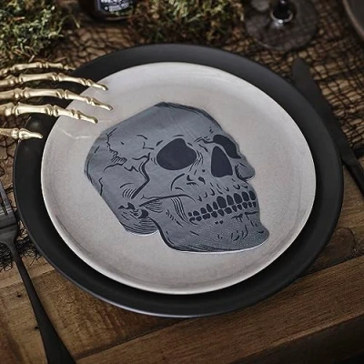 Image of Ginger Ray Halloween Skull Shaped Paper Party Napkins Tableware 16 Pack