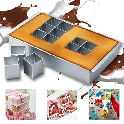 Image of MEISHANG Non Stick Baking Mould Set, Adjustable DIY Baking, Aluminium Moulds, Rectangular, Number Mould, Cake Numbers and Letters
