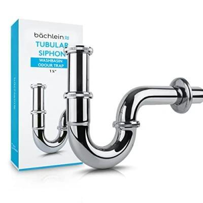 Image of Bächlein Universal Siphon for Washbasin &amp; Washstand Drain Fitting Exactly Odour Trap incl. Rubber Sleeve + Installation Instructions Tubular