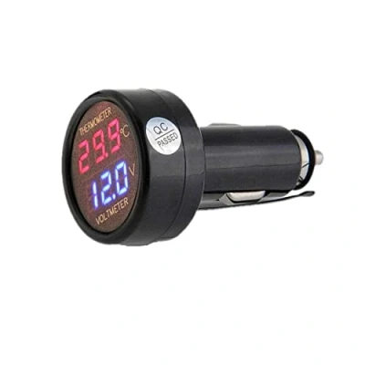 Image of JZK 2 in 1 car truck bus voltmeter &amp; thermometer display, 12v 24v battery voltage temperature meter monitor tester gauge indicator