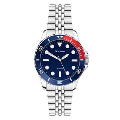 Image of Sekonda Balearic Ladies 33mm Quartz Watch in Blue with Analogue Display, and Silver Stainless Steel Strap 40564