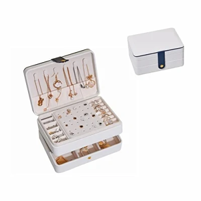 Image of 通用 Variety PU Leather Small J Travel Jewellery Organiser for Rings, Necklace, Earrings, Headwear (White Multilayer Box)