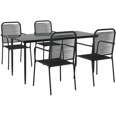 Image of vidaXL 5 Piece Garden Dining Set Black Cotton Rope and Steel