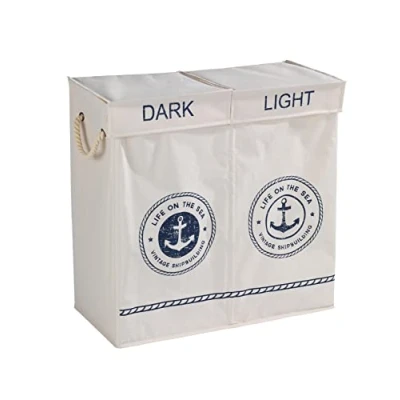 Image of WENKO Laundry bin Duo Sylt in beige, Polyester, 30 x 60 cm
