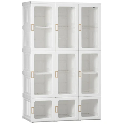 Image of HOMCOM Portable Clothes Wardrobe for Bedroom, Foldable Organiser with Cube Storage, Hanging Rods, Magnet Doors, White