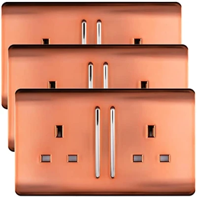 Image of Trendi 2 Gang Artistic Modern Glossy 13 Amp Switched Tactile Plug Socket Copper (3 Pack)
