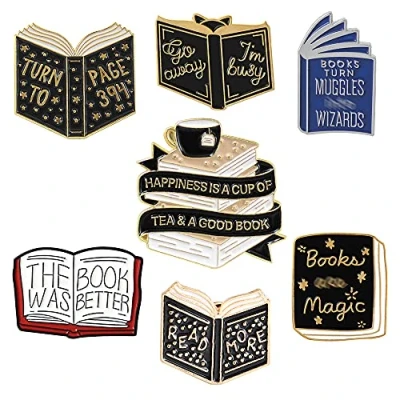 Image of 7 Pieces Cartoon Books Enamel Pins Magic Book Badge Cute Brooch Student Lapel Pin Learning Gifts for Teacher Clothing Backpacks Bags Jewelry Decor