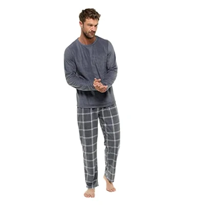 Image of INSIGNIA Mens Fleece Long Sleeve Top Pyjamas Sets (Charcoal Black, S)