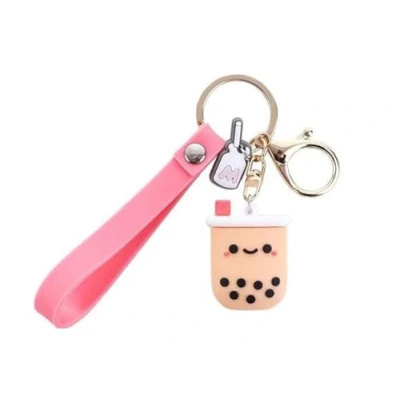 Image of shilipu Silicone Bubble Tea Keychain Boba Milk Key Ring Car Cute Keyring Chain Bag Pendant for Women Girls Jewelry Gift