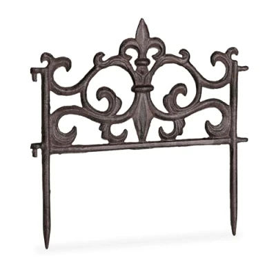Image of Set of 10 Relaxdays Cast Iron Flowerbed Fences, Vintage Design, Single Panel, Decorative Lawn, HxW: 27x27cm, Brown