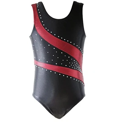 Image of Balai Kids Girls One piece Dancing Wear Gymnastics Athletic Clothes Bodysuit, Black + Red, 14 15 Years