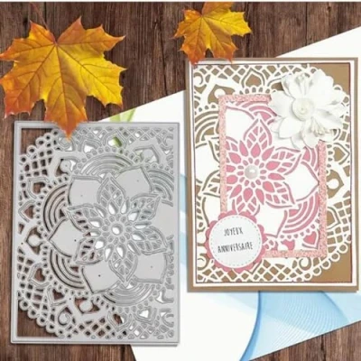 Image of Flowers Square Frame Metal Die Cuts,Merry Christmas Flower Leaf Cutting Dies Cut Stencils DIY Scrapbooking Decorative Embossing Paper Party Wedding Card Making