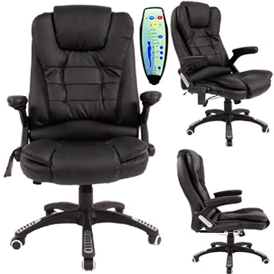 Image of Office Deluxe Reclining Comfort Luxury Leather Executive 4 Point Massage Chair PU with 360&quot;&quot; Swivel and Height Adjustment (Black)