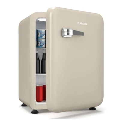 Image of KLARSTEIN Audrey Evo 68L Retro Mini Fridge Quiet 40 dB, Adjustable Thermostat, Reversible Door, Small Fridges for Bedrooms, Offices, Cream