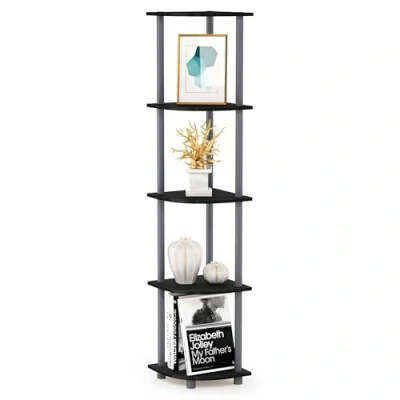 Image of Furinno Turn N Tube 5 Tier Corner Display Rack Multipurpose Shelving Unit, Black/Grey