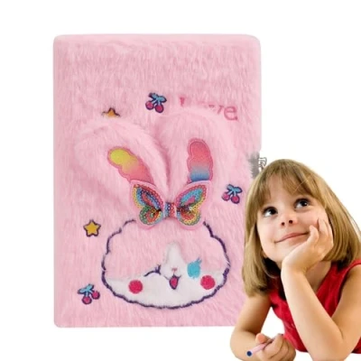 Image of Bunny Diary Secret Lockable with Lock Rabbit Plush School Travel Notebook for Kids, Girls, Children