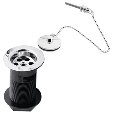 Image of Sink Plug and Chain Waste Bathroom Basin Chrooome Slotted Drain Value