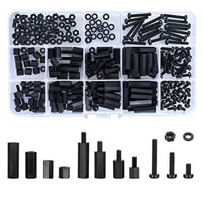 Image of Ewwtrey 260 Pcs M3 Male Female Nylon Hex Spacer Standoffs Screws Nuts, Threaded Pillar Nuts Assortment Kit for Circuit Board PCB Motherboard (Black M3)