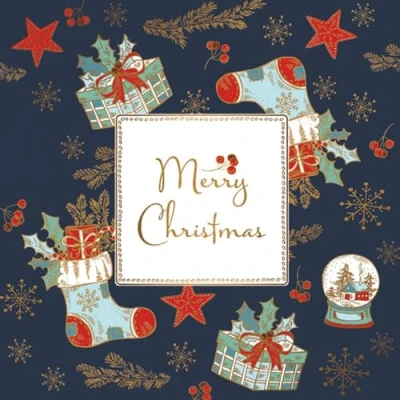 Image of 3 Ply Daisy Xmas Decoupage Tissue Paper Napkins Decorative Christmas Serviettes 33cm x Pack of 20 (Merry Background)