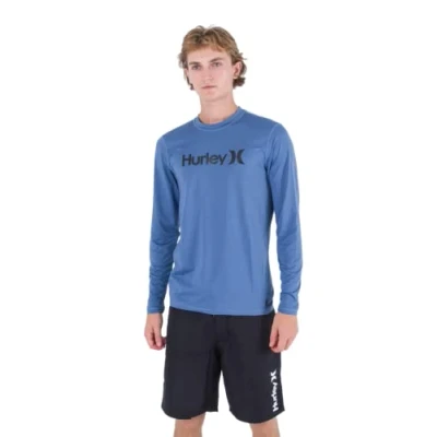 Image of Hurley Men&#039;s OAO Surf Shirt Ls Rash Guard, Deep Aqua, M