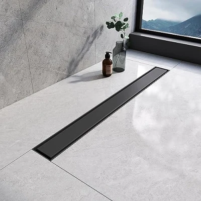 Image of EMKE Linear Shower Drain 700mm, 304 Stainless Steel Long Invisible Floor with Odor Stop and Hair Strainer, 2 in 1 Tile Insert Double Sided for Kitchen, Bathroom Matte Black
