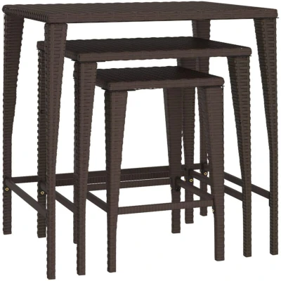 Image of vidaXL Garden Nesting Tables 3 pcs Brown Poly Rattan
