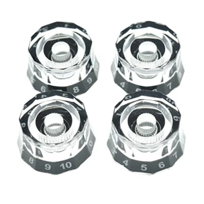 Image of Dopro Set of 4 USA 24 Fine Spline Lampshade Style Guitar Knobs Electric Speed Control for PRS/LP/SG/Les Paul Clear with Black