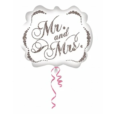 Image of Amscan 2880601 Sparkling Mr and Mrs Super Shape Foil Balloon