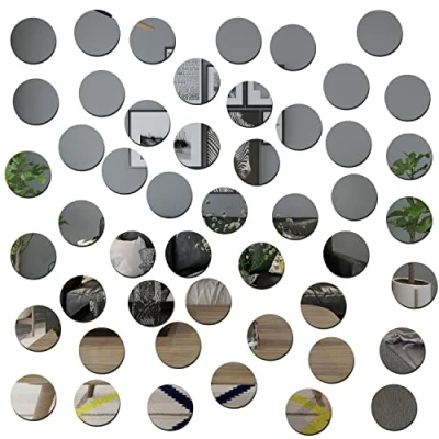 Image of TAIANJI Mirror Tiles Self Adhesive, 50PCS Stickers Acrylic Wall Stick On Round, Mirrors for Walls 3D Crafts Decoration (3cm)
